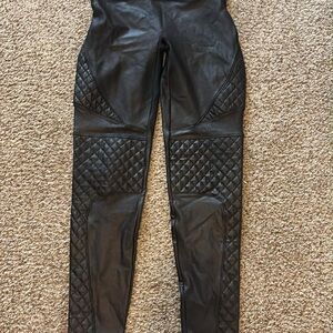SPANX Black Quilted Leather Leggings